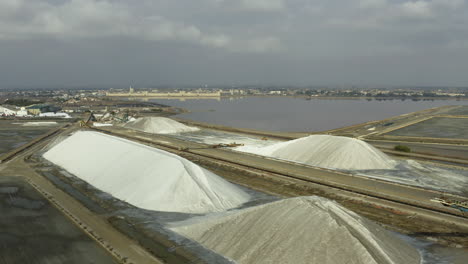 Aerial-drone-view-of-the-salt-marshes-of-Aigues-Mortes,-Saltworks-of-the-South